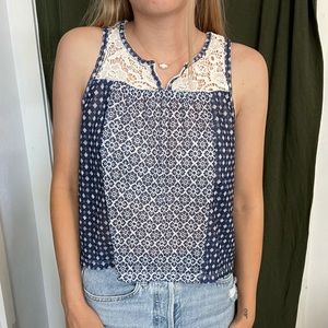 super cute semi sheer blue tank top ! size S
